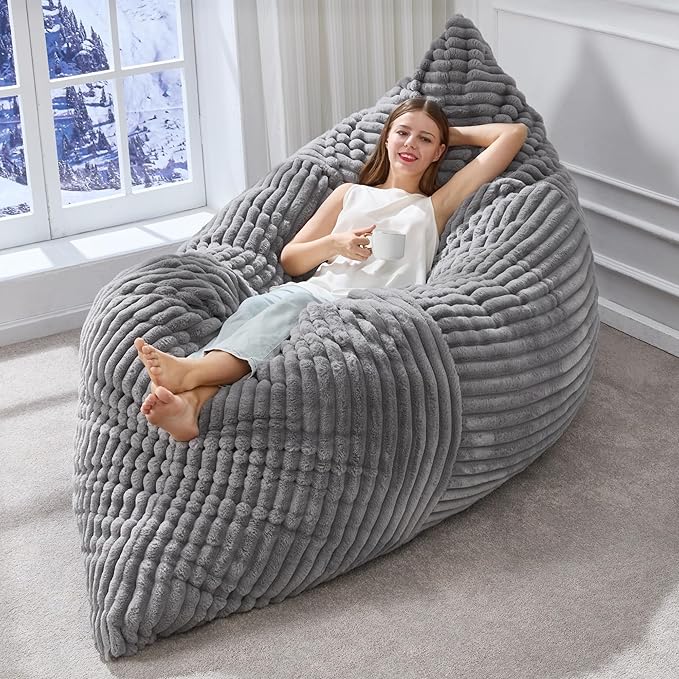 Hobestluk 3‑in‑1 Convertible Bean Bag Chair (Grey, 75" x 55")