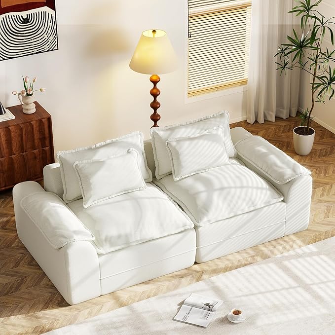Hobestluk 87" Cloud Loveseat Sofa with Deep Seat (Beige)